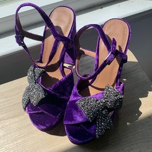 Zara purple velvet platforms with crystal bow